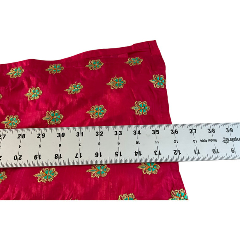 Pink Silk Blend Embroidered Kurta Tunic Teal Gold Floral Notched‎ V-Neck Festive - Picture 10 of 10
